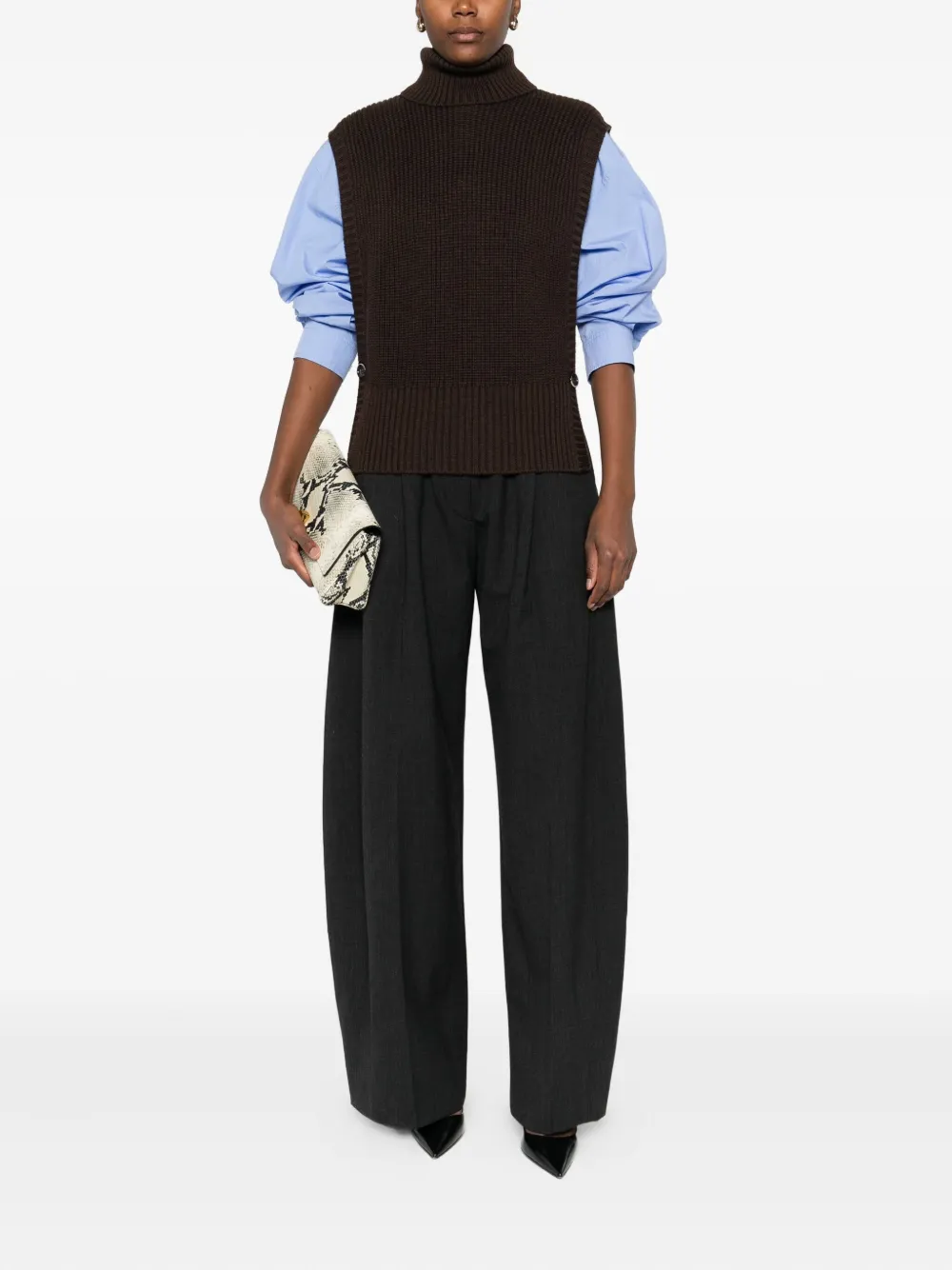 Nine In The Morning Roll-neck Button-detail Knitted Top In Black