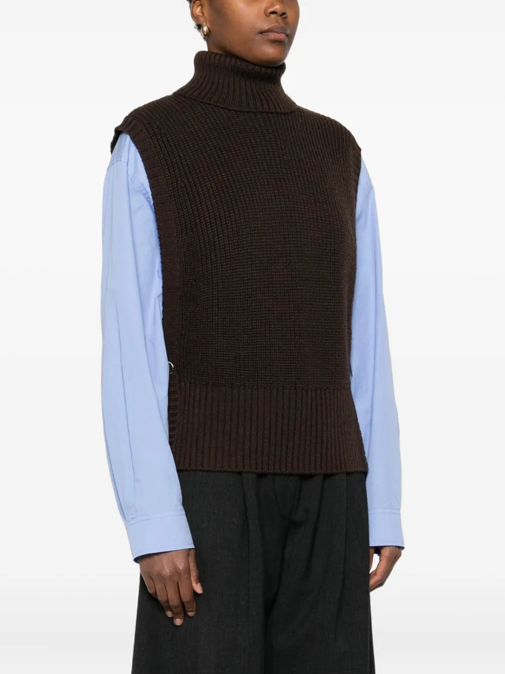 Nine In The Morning Roll-neck Button-detail Knitted Top In Black