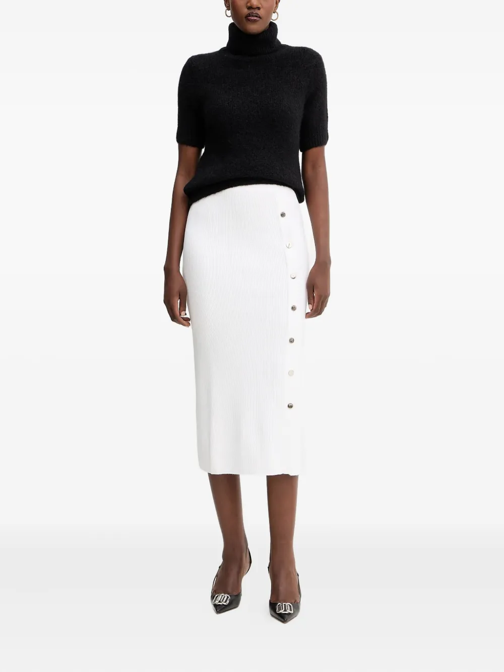 Liu •jo Ribbed-knit Midi Skirt In White