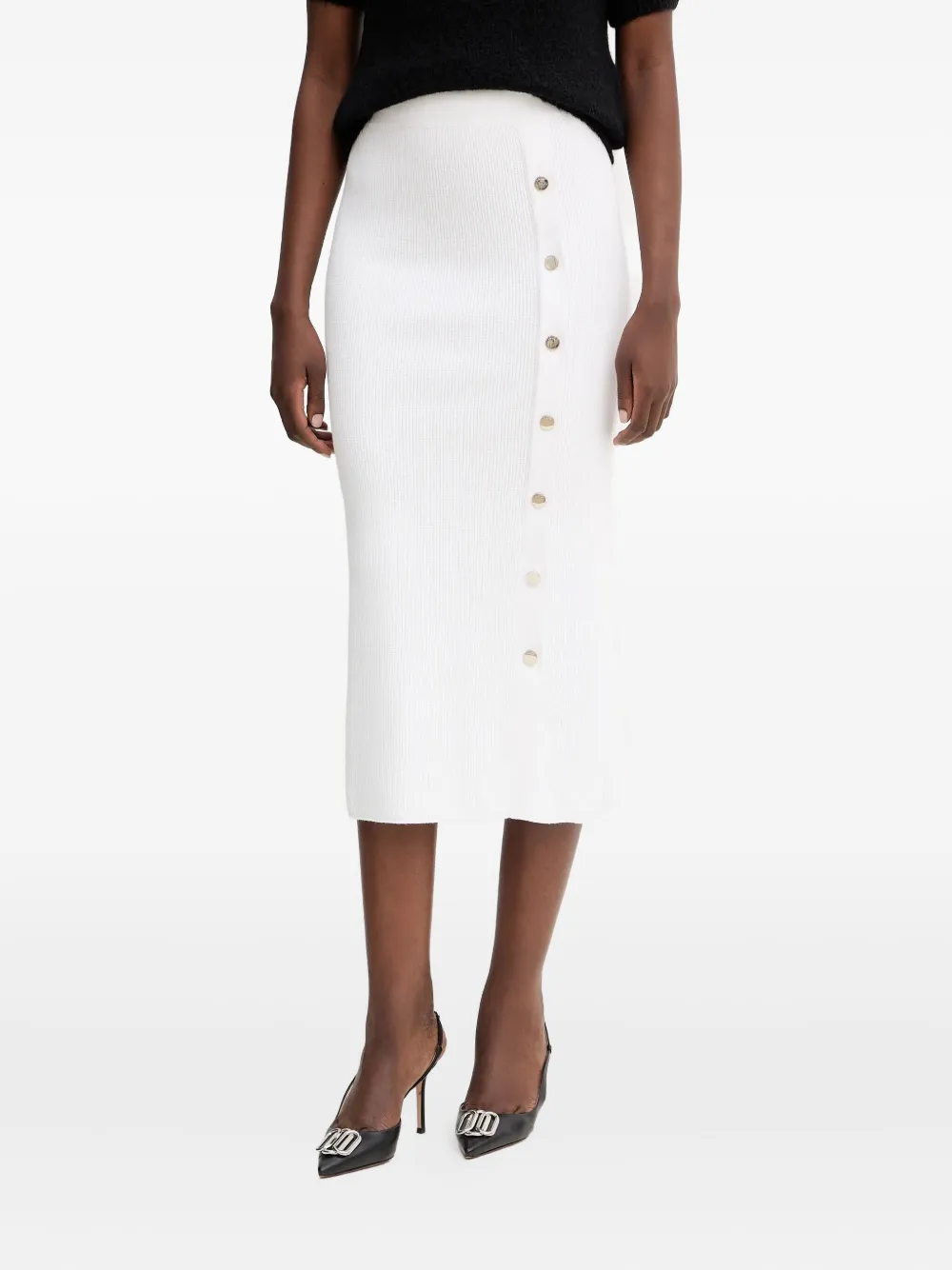Liu •jo Ribbed-knit Midi Skirt In White