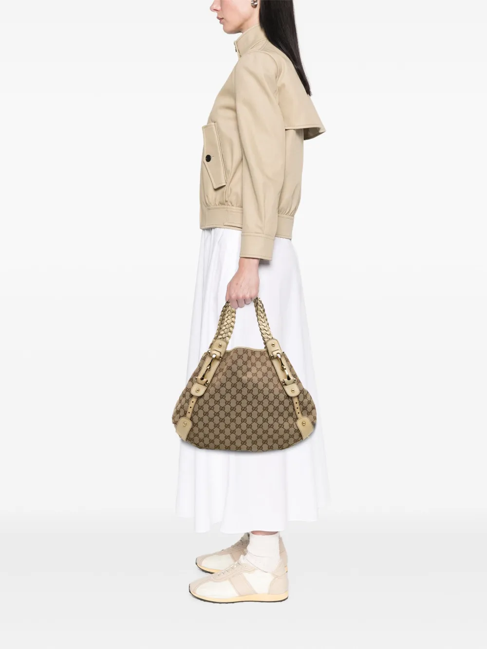 Pre-owned Gucci 2016-2025 Gg Canvas Horsebit Pelham Shoulder Bag In Brown
