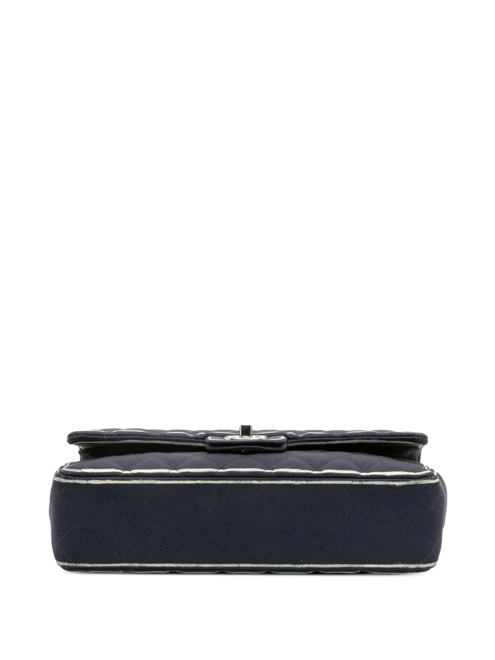 Pre-owned Chanel 2014 Medium Classic Printed Grosgrain Double Flap Shoulder Bag In Blue
