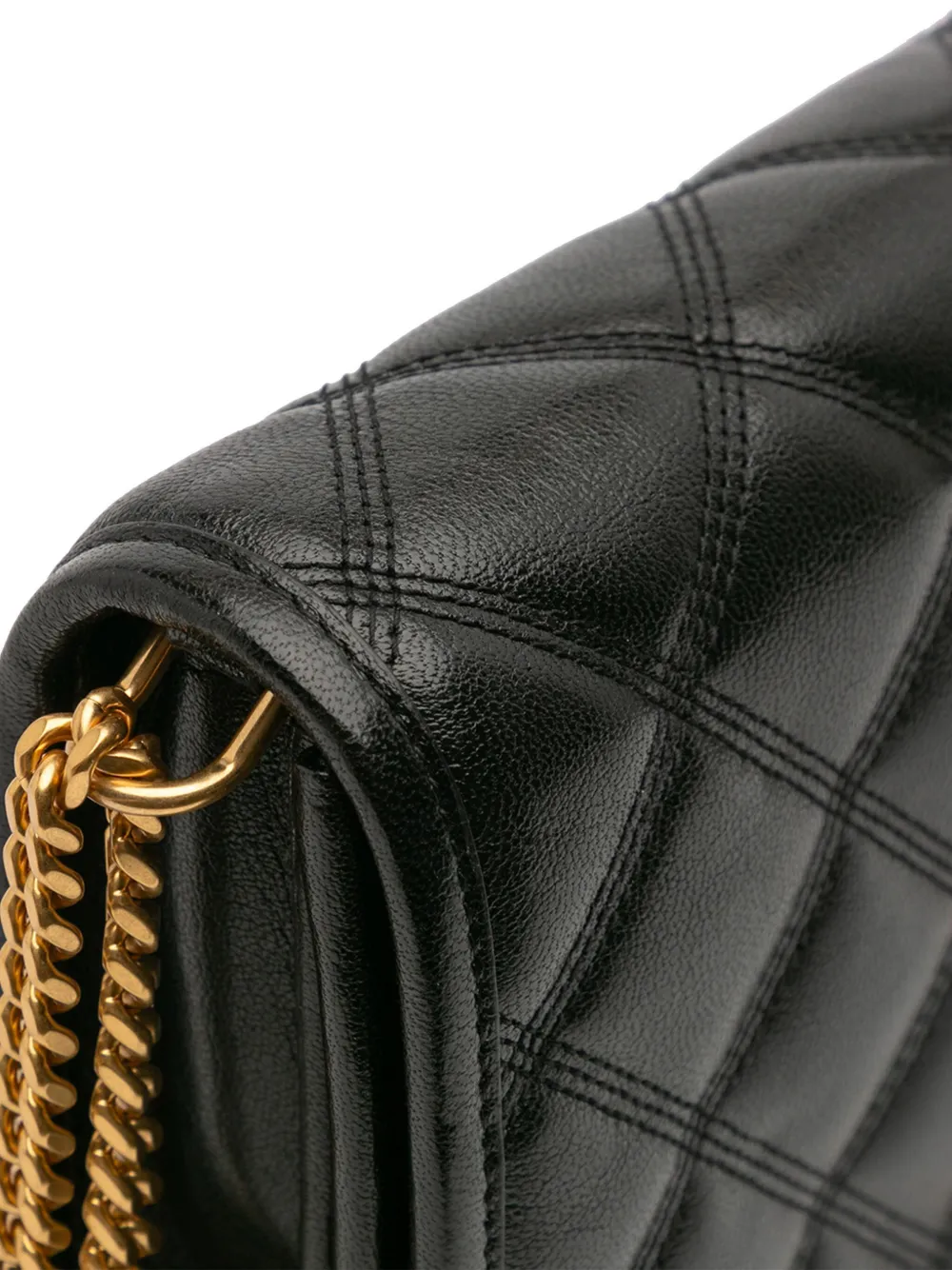 Pre-owned Saint Laurent 2022 Quilted Diamond Lambskin Becky Wallet On Chain Crossbody Bag In Black