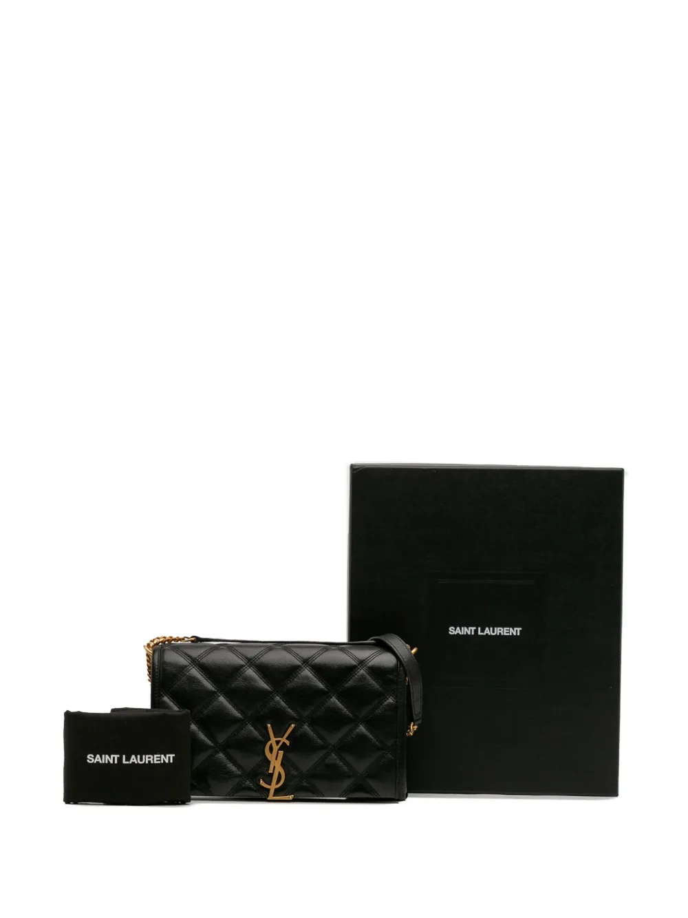 Pre-owned Saint Laurent 2022 Quilted Diamond Lambskin Becky Wallet On Chain Crossbody Bag In Black