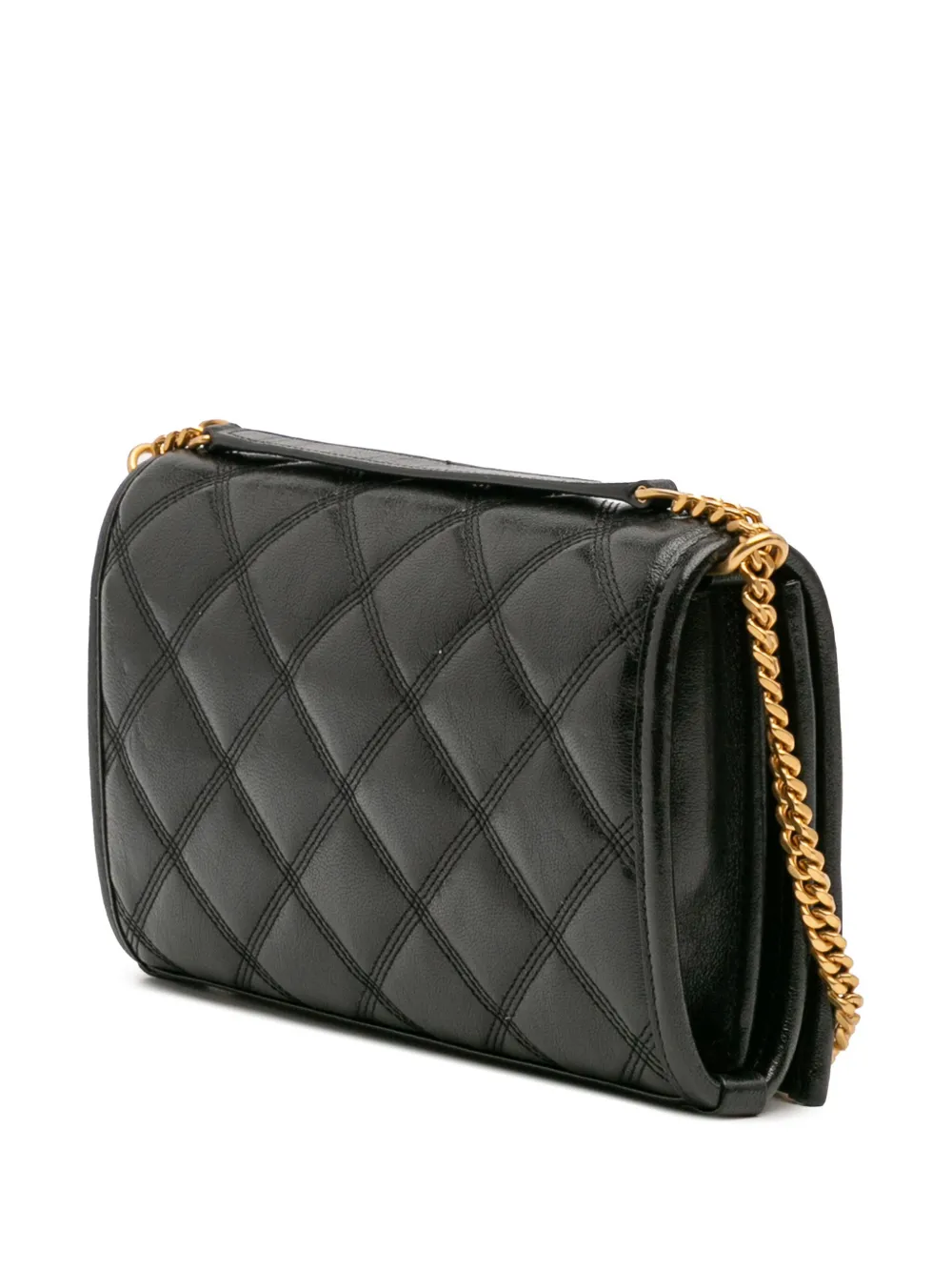 Pre-owned Saint Laurent 2022 Quilted Diamond Lambskin Becky Wallet On Chain Crossbody Bag In Black