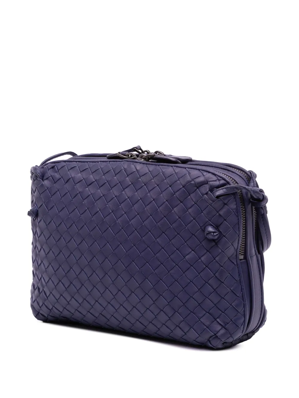 Pre-owned Bottega Veneta 2012-2025 Nappa Intrecciato Nodini Double Zip Crossbody Bag In Purple