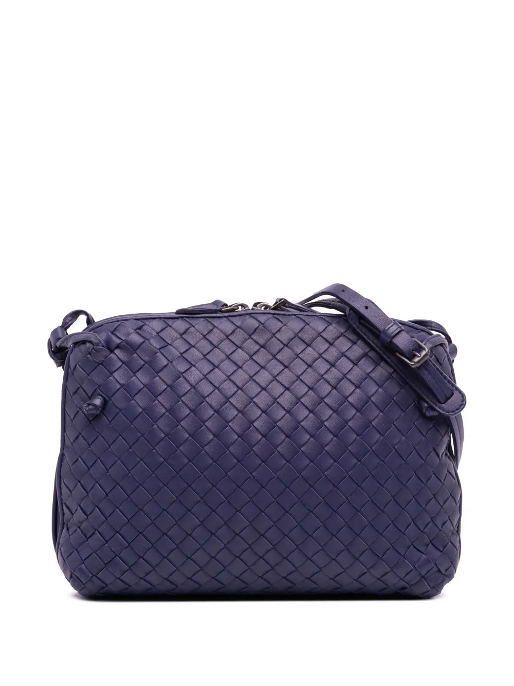 Pre-owned Bottega Veneta 2012-2025 Nappa Intrecciato Nodini Double Zip Crossbody Bag In Purple