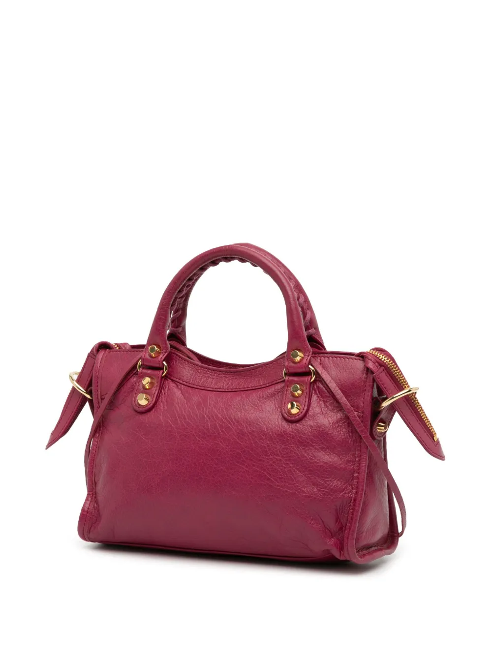 Pre-owned Balenciaga 2017 Mini Lambskin Motocross Classic City Satchel In Pink