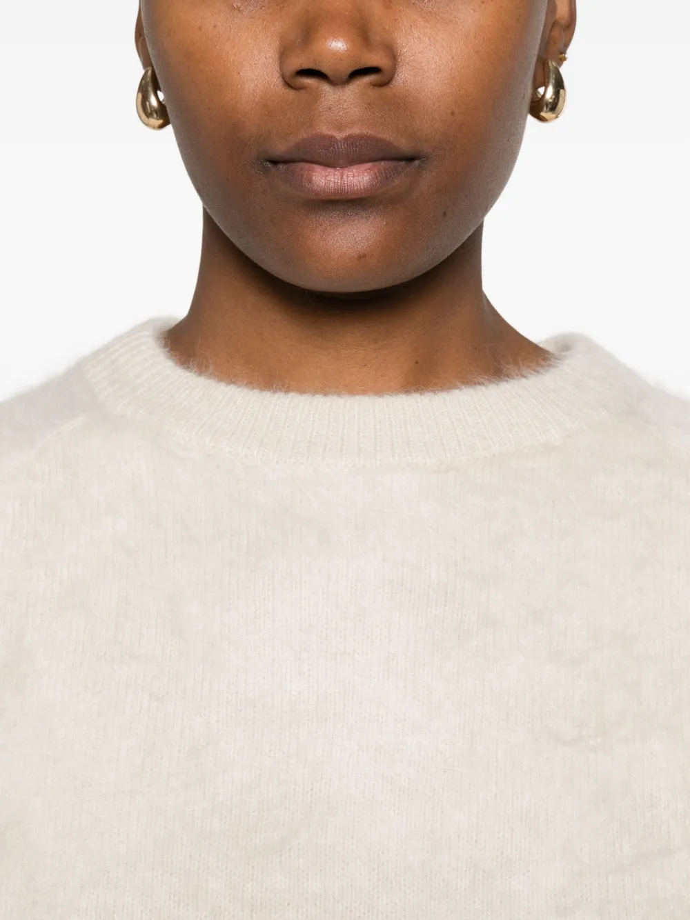 Soft Goat Cashmere Crewneck Jumper In Neutral