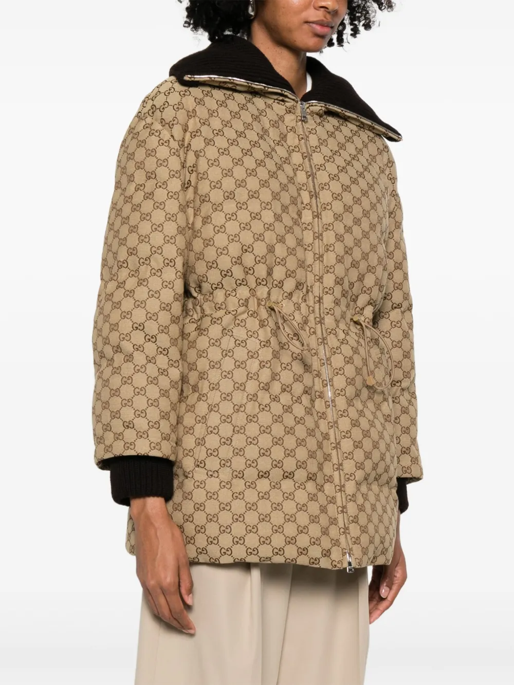 Gucci Bomber Jacket With Ribbed Collar And Cuffs In Brown