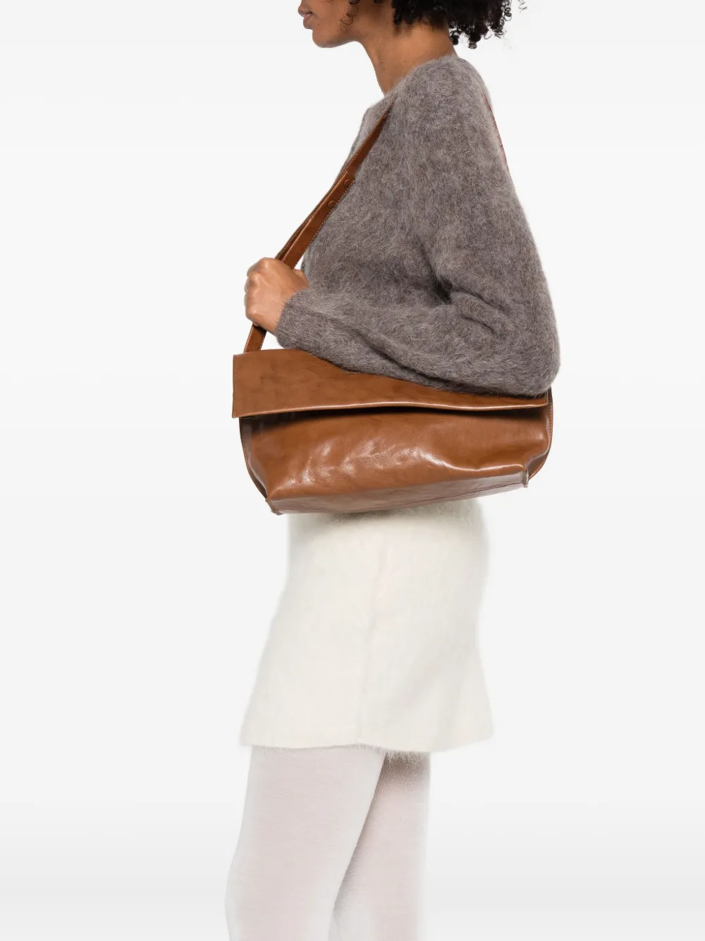 Bea mombaers leather shoulder bag - Bruin