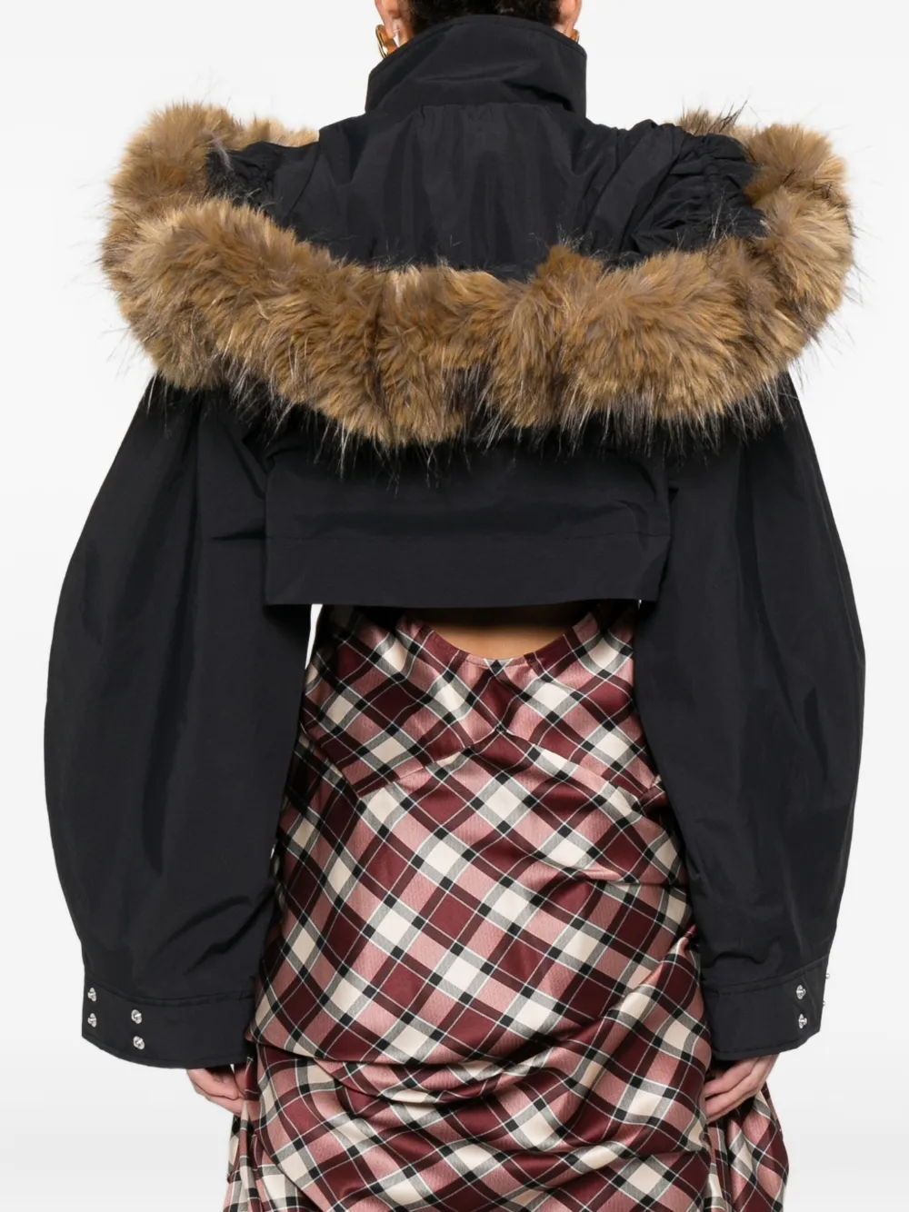 Ganni Fur-trim Jacket In Blue
