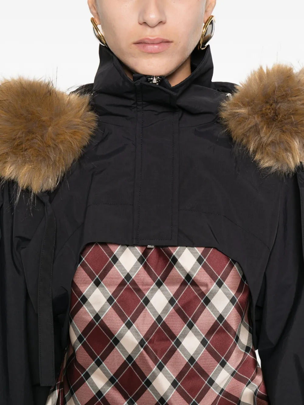 Ganni Fur-trim Jacket In Blue