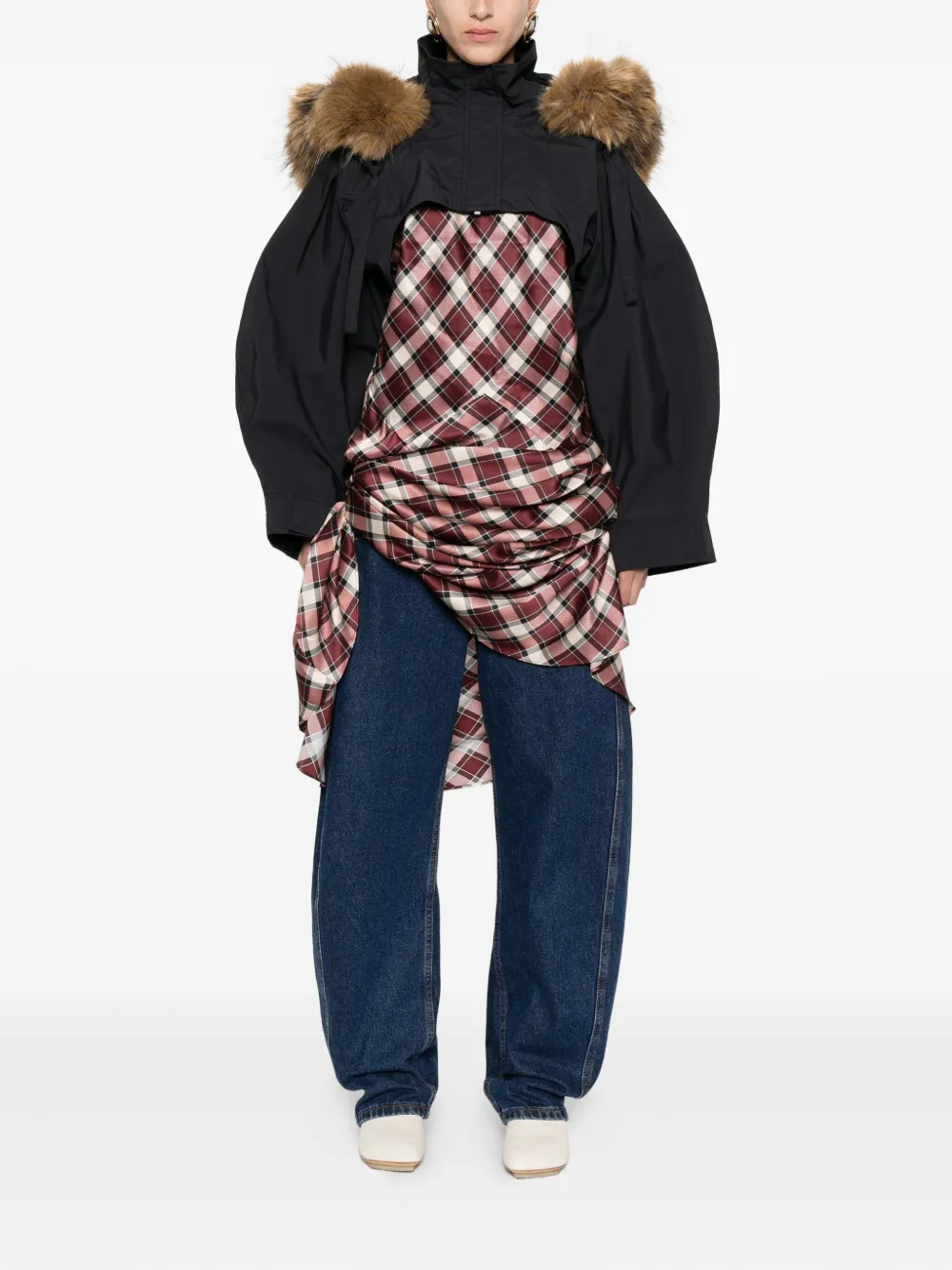Ganni Fur-trim Jacket In Blue