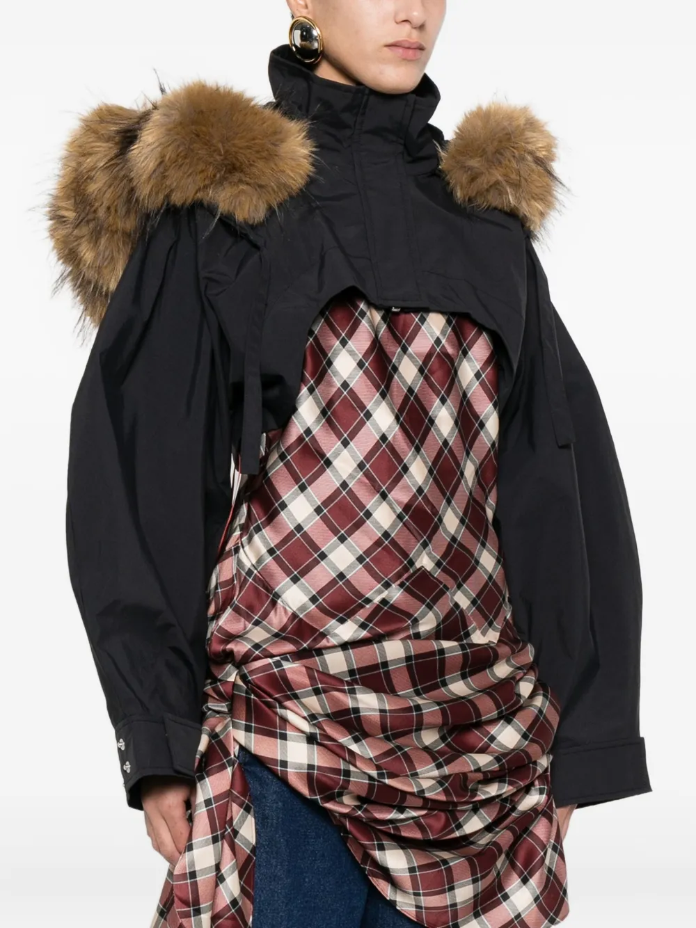 Ganni Fur-trim Jacket In Blue