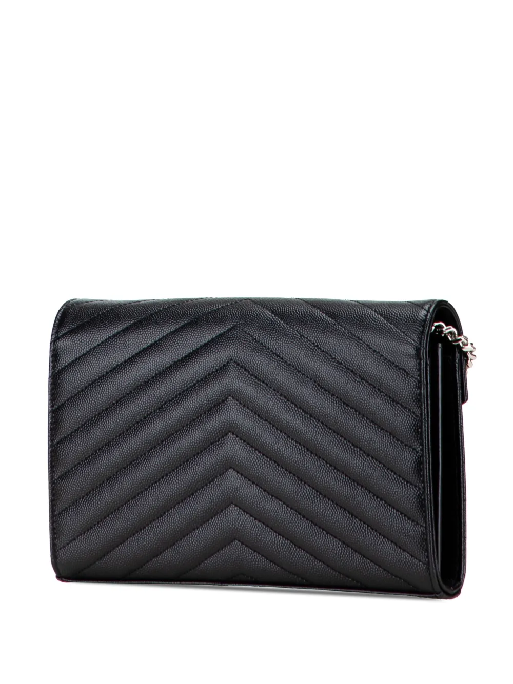 Pre-owned Saint Laurent 2021 Grain De Poudre Cassandre Envelope Chain Wallet Crossbody Bag In Black