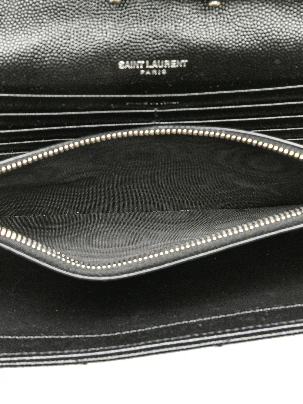 Pre-owned Saint Laurent 2021 Grain De Poudre Cassandre Envelope Chain Wallet Crossbody Bag In Black