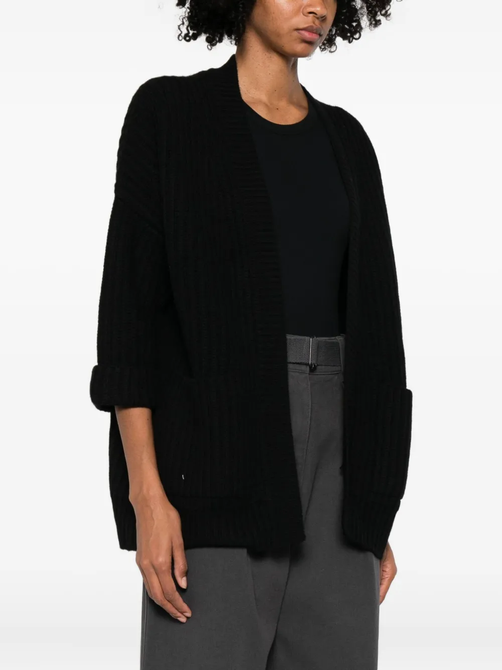 Beyou Ribbed Cardigan In Black