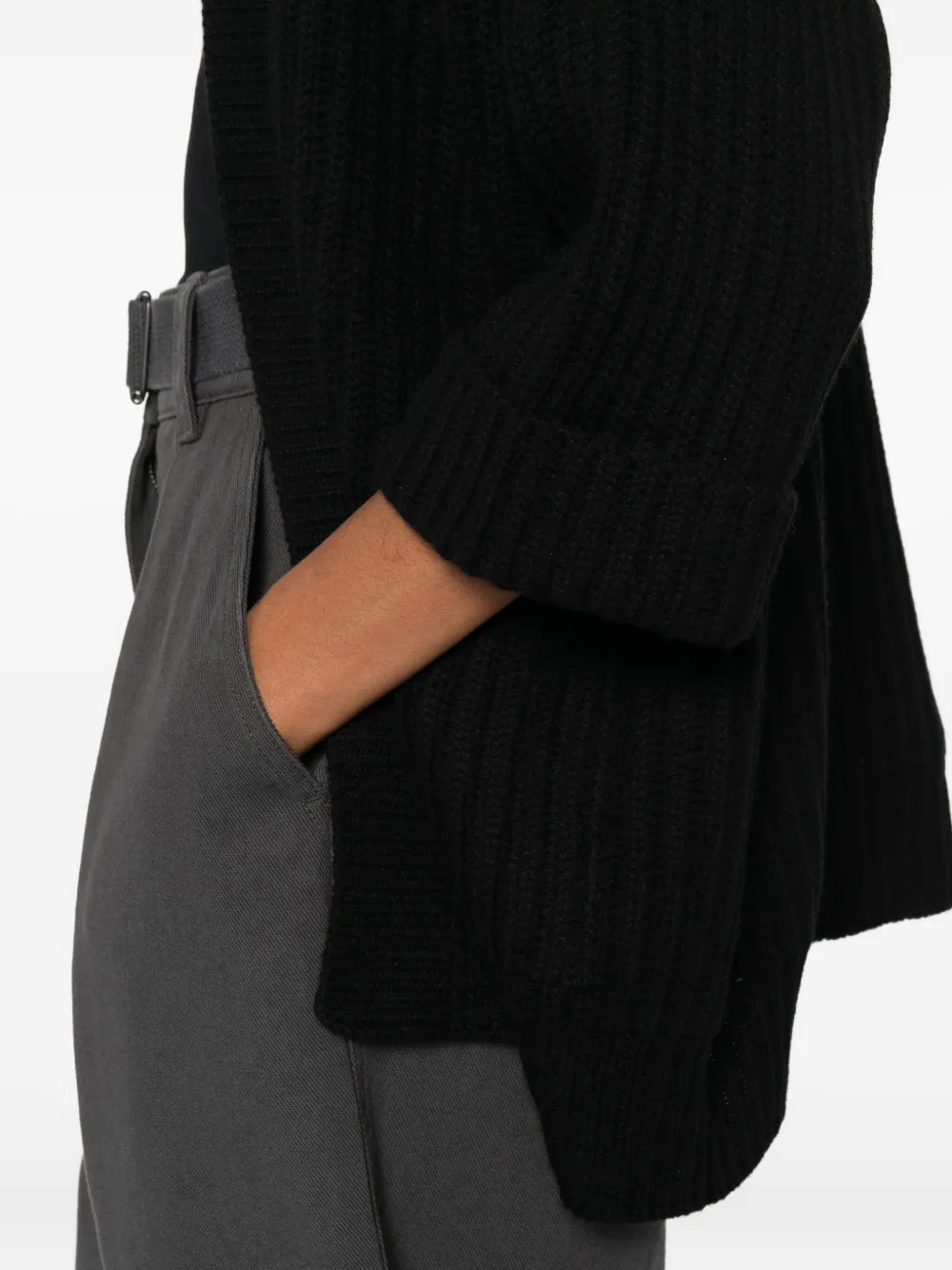 Beyou Ribbed Cardigan In Black