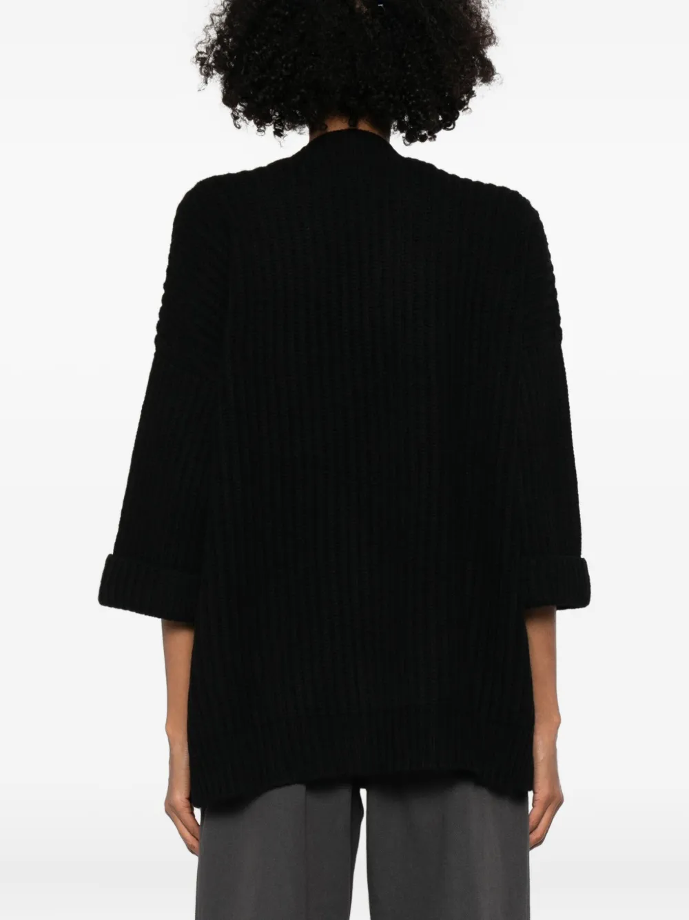 Beyou Ribbed Cardigan In Black