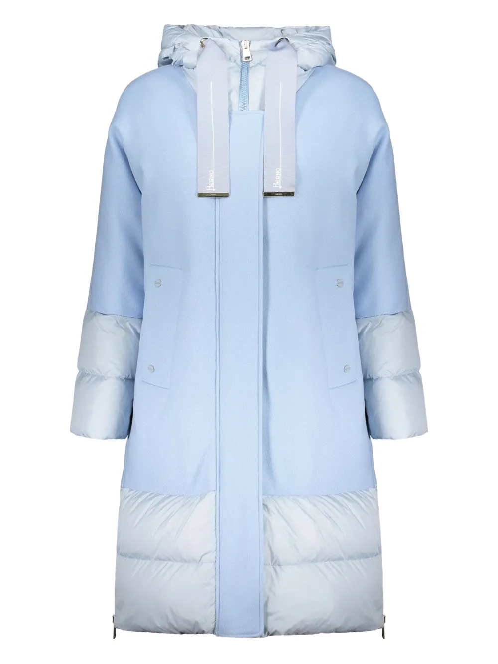Herno Two-tone Hooded Puffer Jacket In Blue