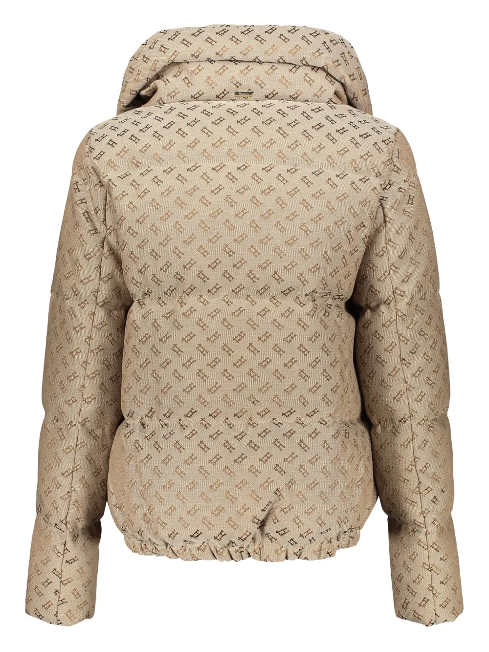 Herno Monogram-print Stand-up Collar Puffer Jacket In Brown