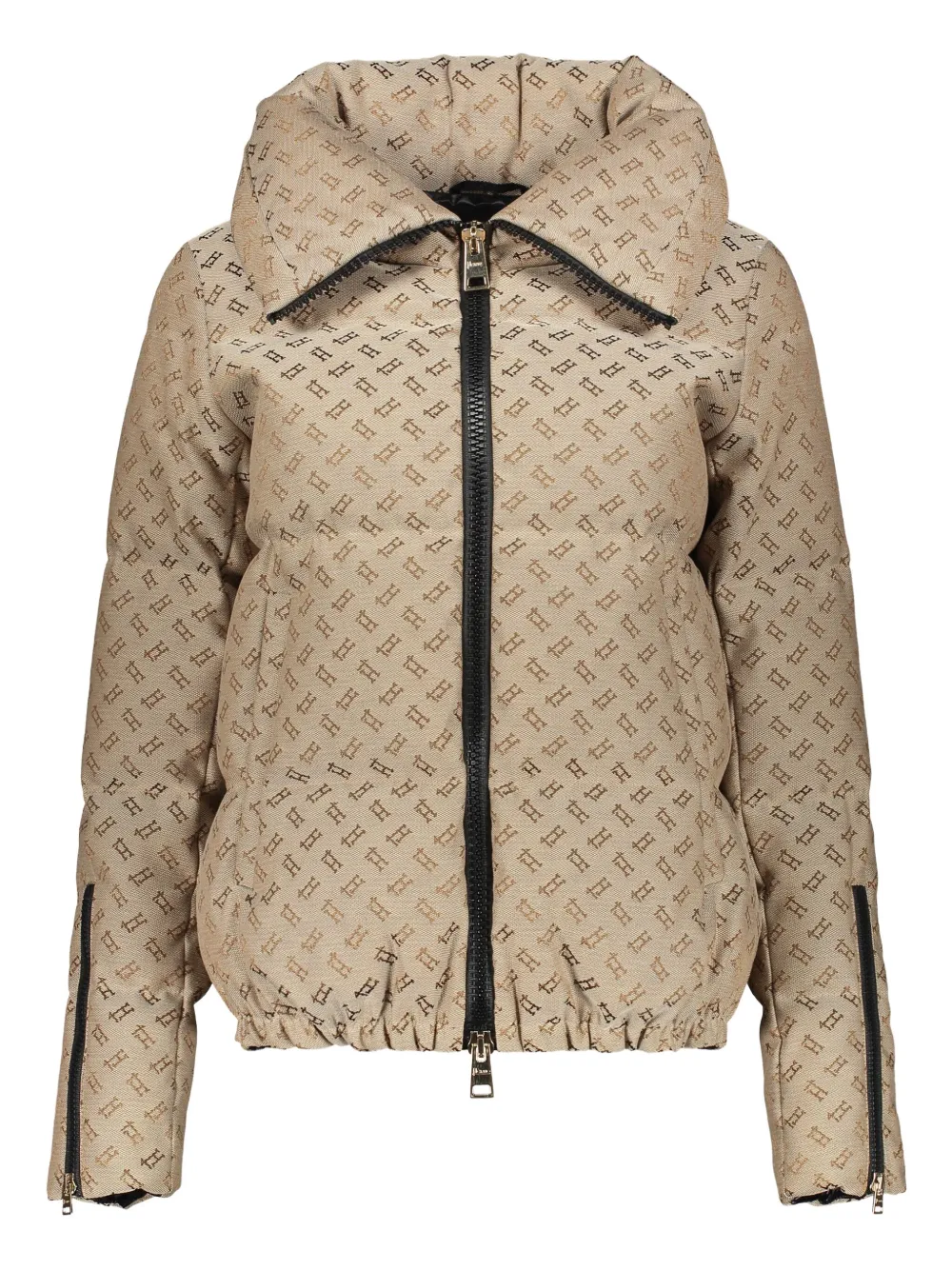 Herno Monogram-print Stand-up Collar Puffer Jacket In Brown
