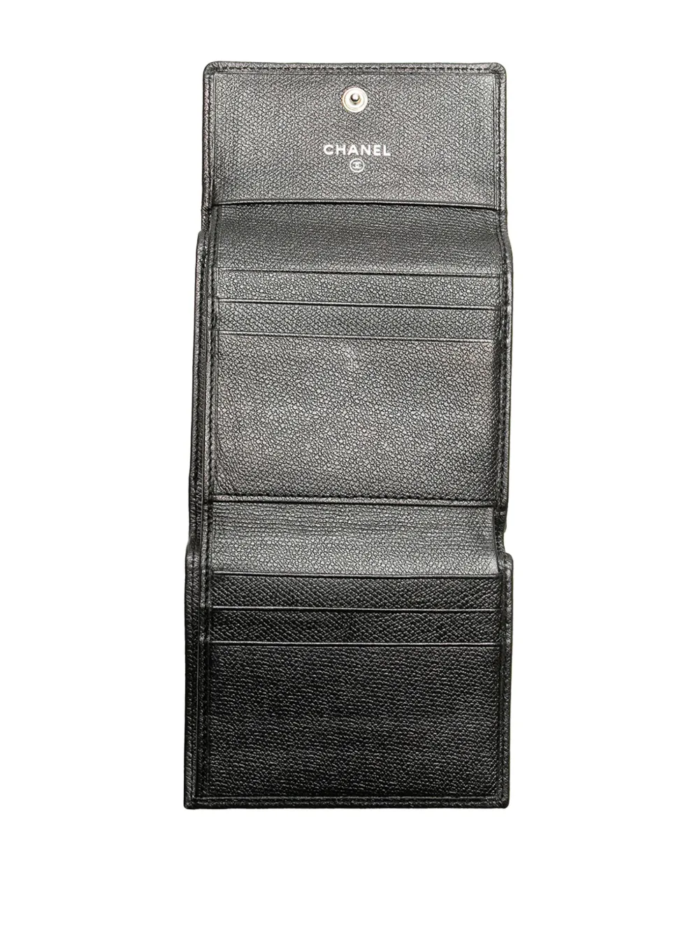 Pre-owned Chanel 2005-2006 Grained Calfskin Cc Button Flap Trifold Wallet Small Wallets In Black