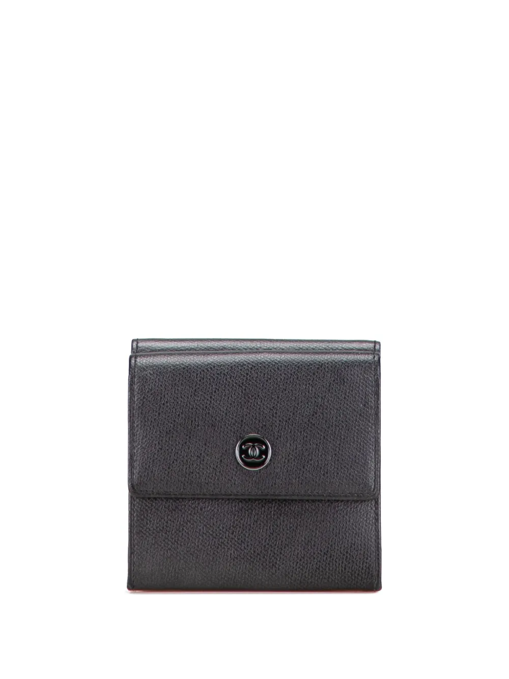 Pre-owned Chanel 2005-2006 Grained Calfskin Cc Button Flap Trifold Wallet Small Wallets In Black