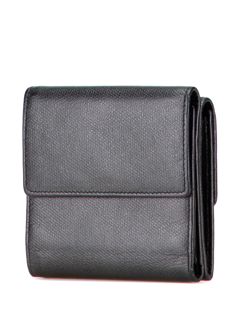 Pre-owned Chanel 2005-2006 Grained Calfskin Cc Button Flap Trifold Wallet Small Wallets In Black