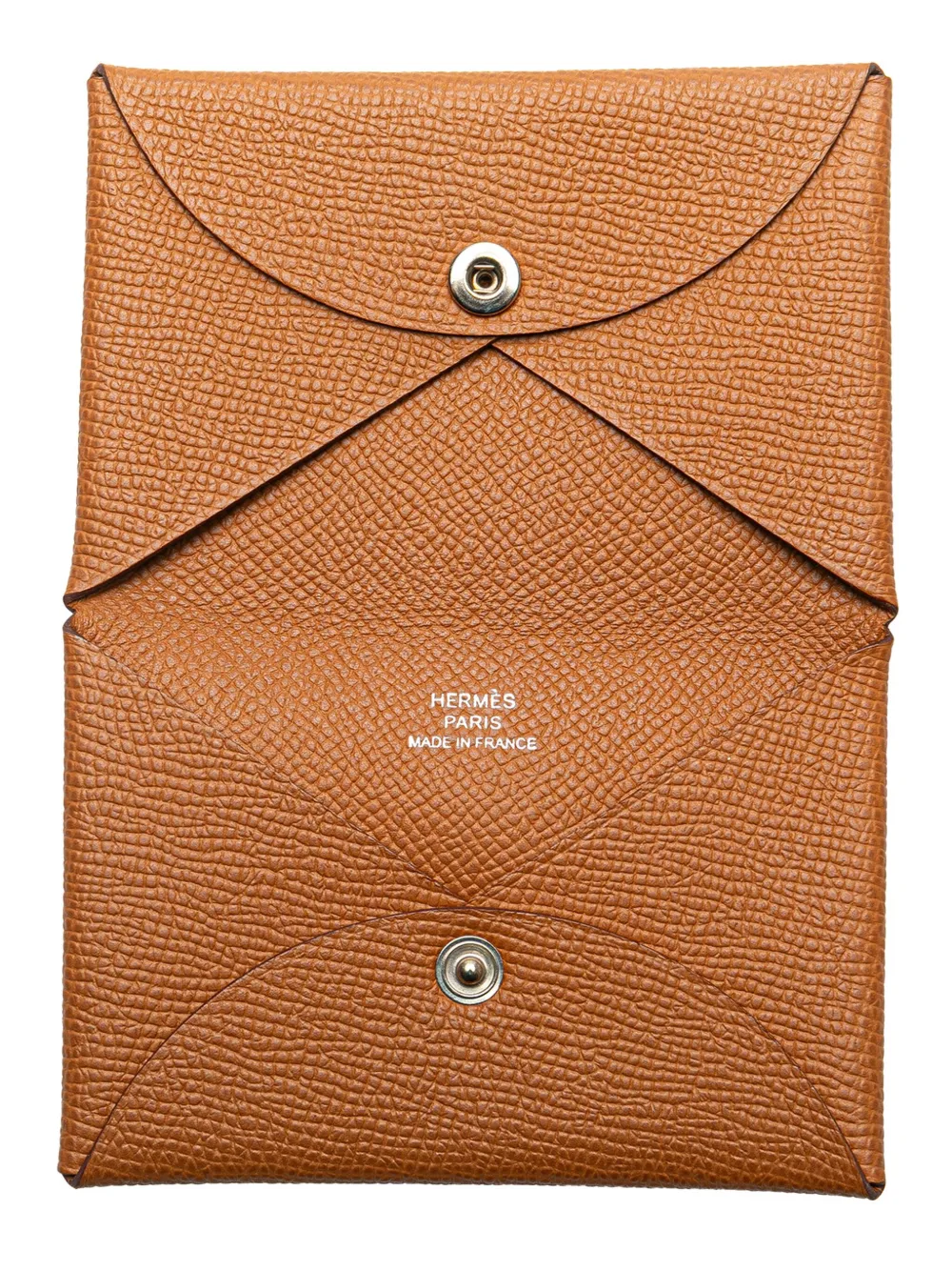 Pre-owned Hermes 2023 Epsom Calvi Card Holder In Brown