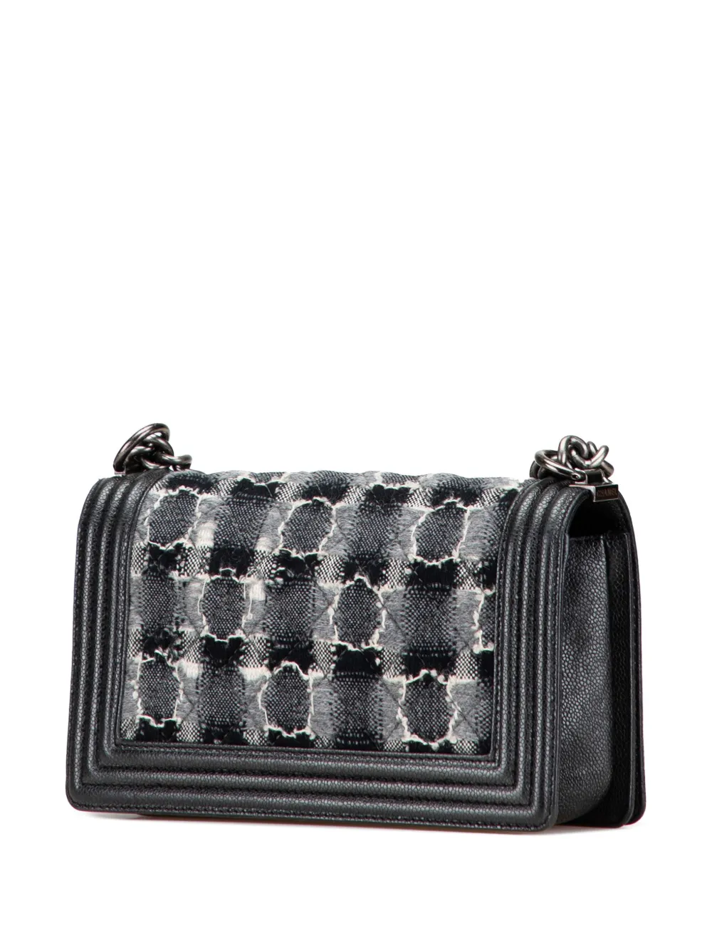 Pre-owned Chanel 2013-2014 Medium Quilted Tweed Caviar Boy Flap Crossbody Bag In Gray