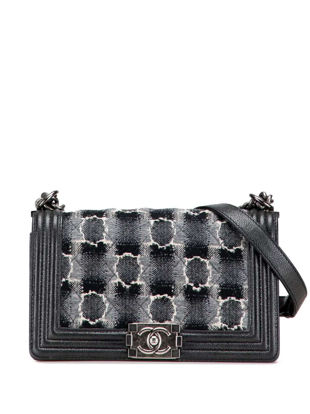 CHANEL Pre-Owned 2013-2014 Medium Quilted Tweed Caviar Boy Flap crossbody bag | Grey | Image 1