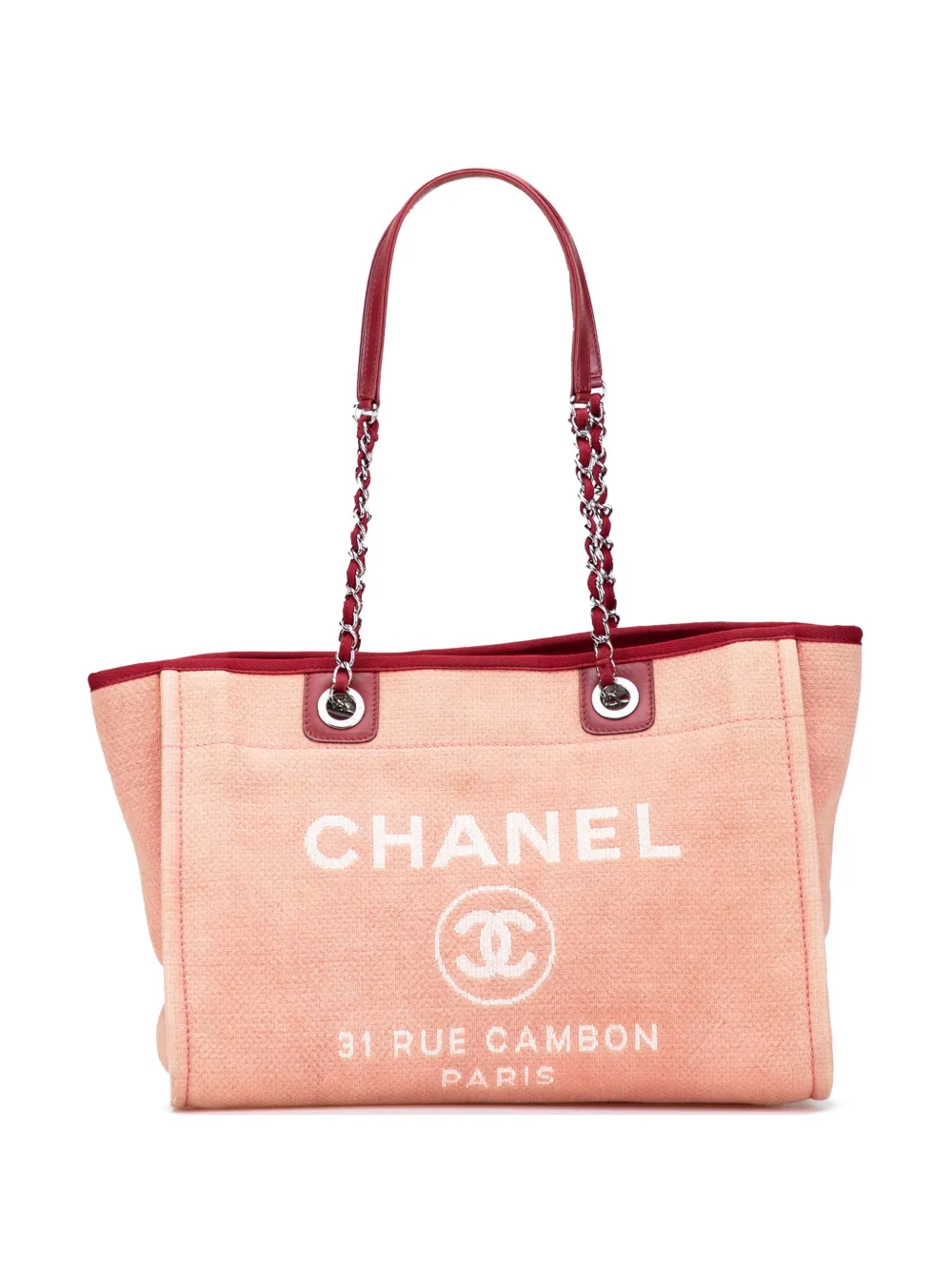 Pre-owned Chanel 2012 Small Canvas Deauville Tote Bag In Pink