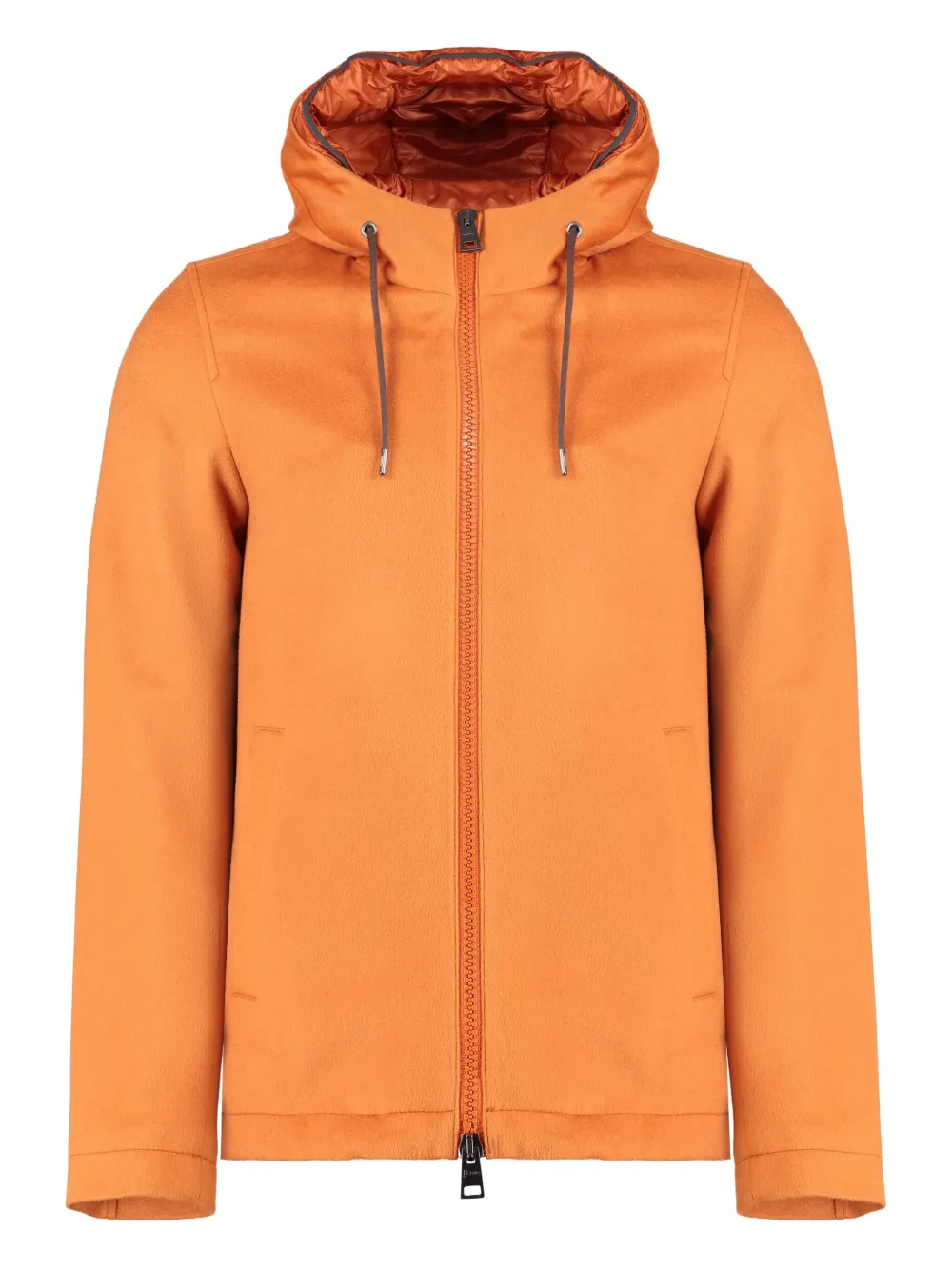 Herno Zipped Hooded Drawstring Padded Jacket In Orange