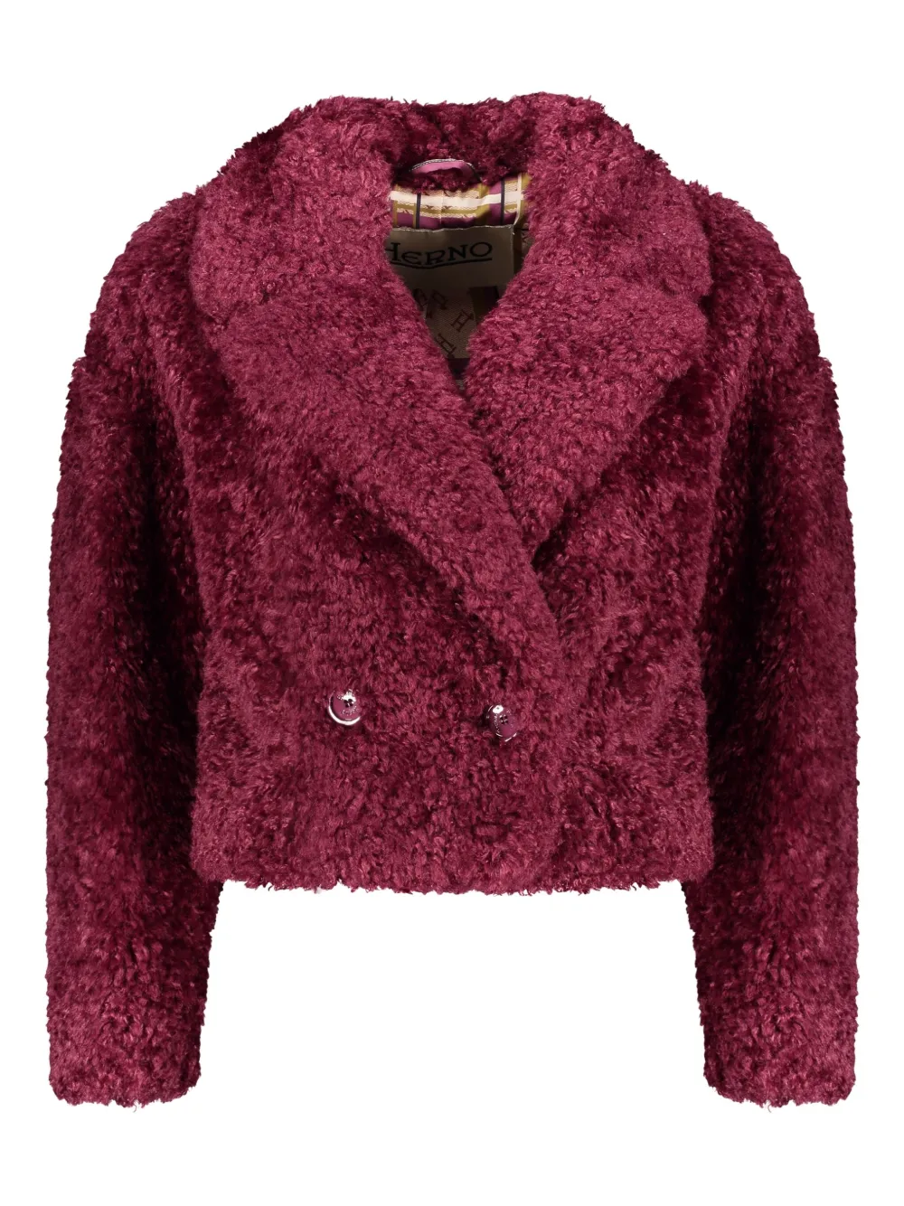 Herno Faux-fur Cropped Jacket In Burgundy