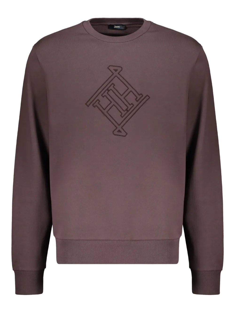 Herno Logo-embroidered Crew-neck Sweatshirt In Brown