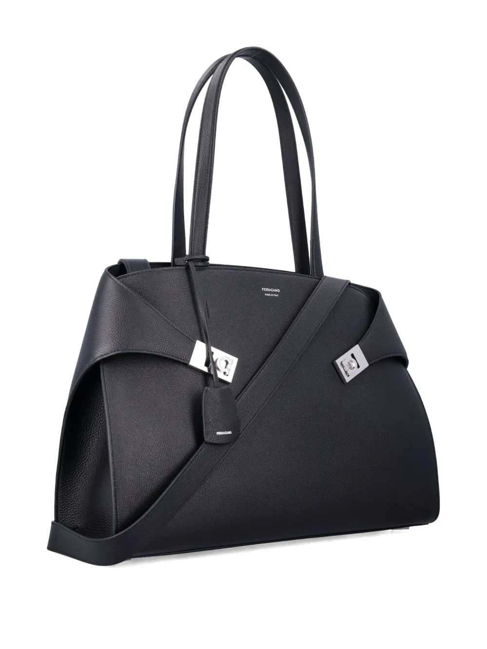 Ferragamo Hug leren schoudertas met rits Zwart