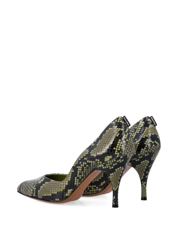 Miu Miu 85mm Pointed snake-effect Court Shoes | Green | FARFETCH