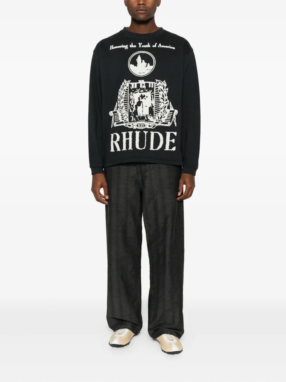 RHUDE graphic-print long-sleeve sweatshirt - Zwart