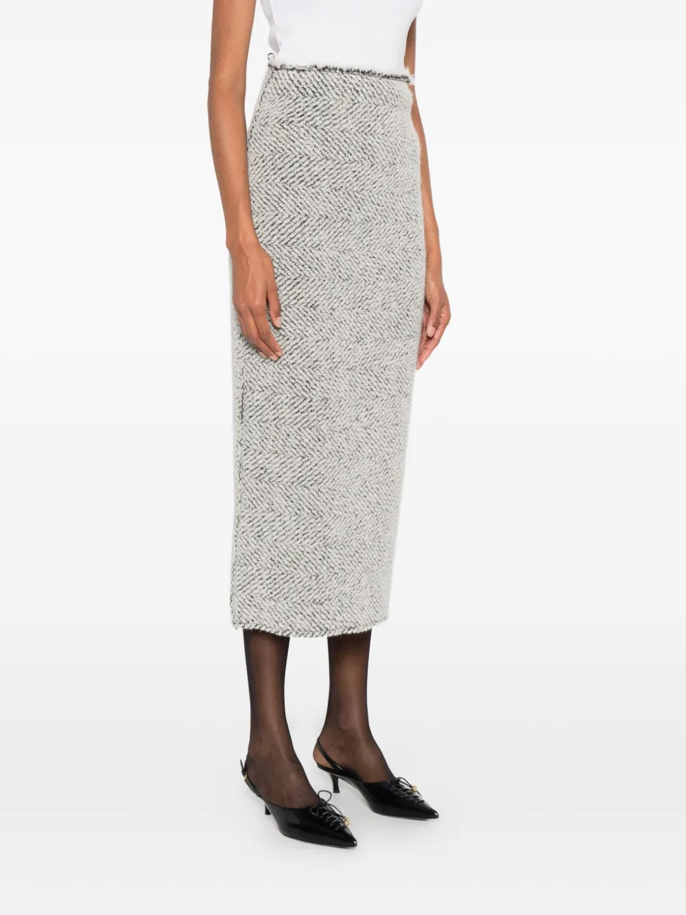 Alberta Ferretti Herringbone-pattern Wool Skirt In Gray