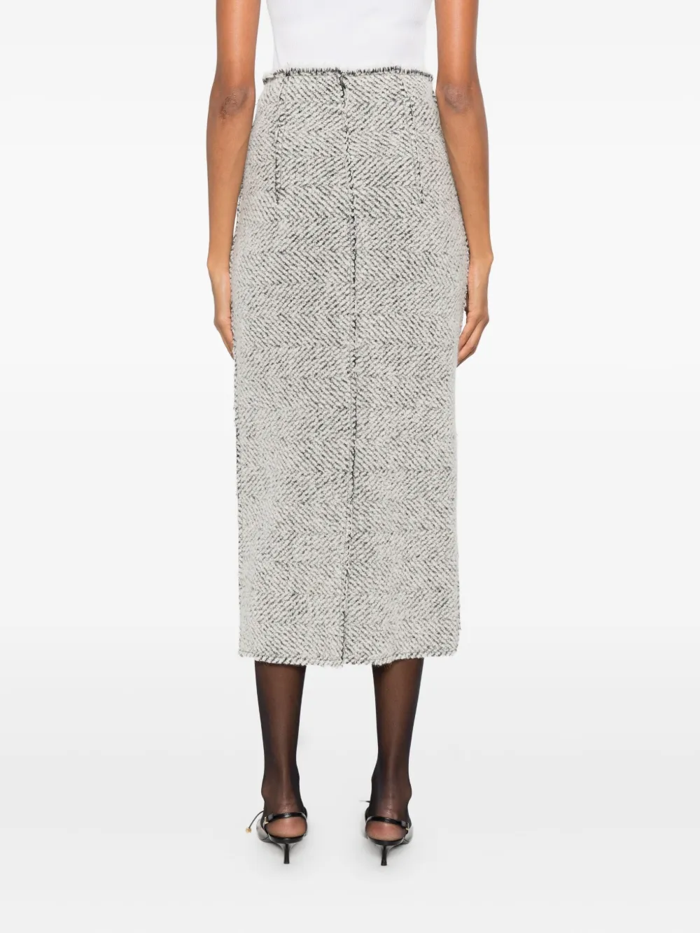 Alberta Ferretti Herringbone-pattern Wool Skirt In Gray