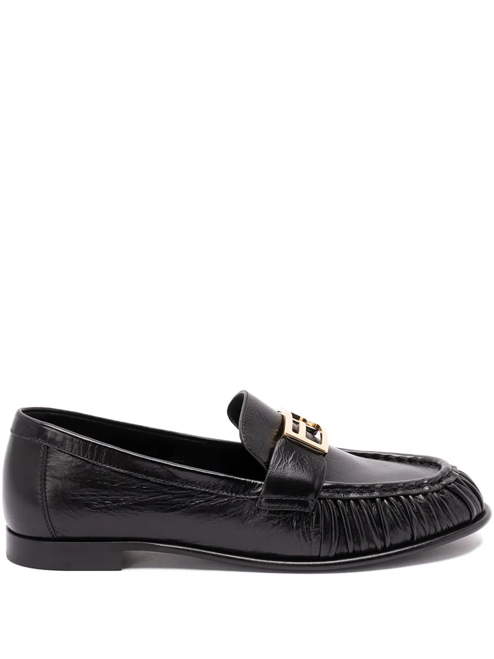 FENDI logo-detail leather loafers Zwart