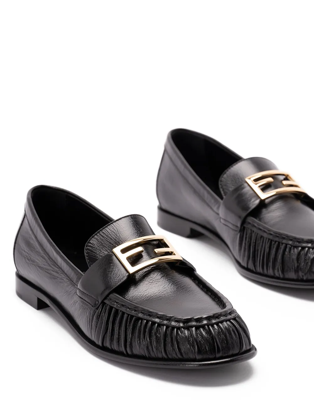 FENDI logo-detail leather loafers Zwart