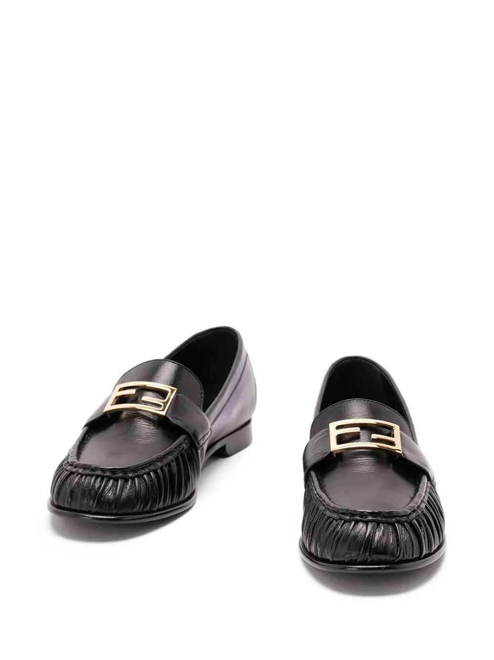FENDI logo-detail leather loafers Zwart