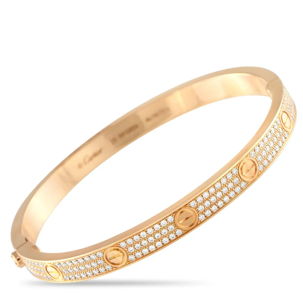 Pre-owned Cartier 18k Rose Gold Love Diamond Bracelet In Pink