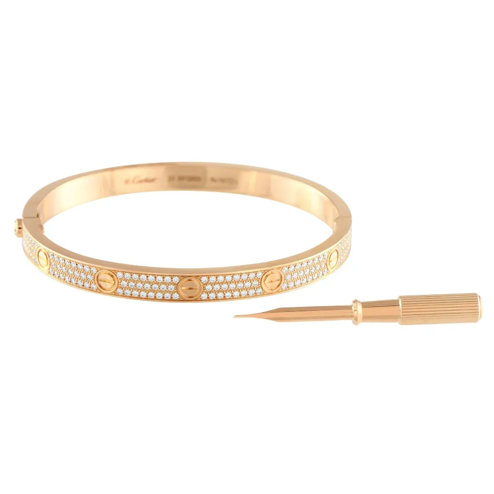Pre-owned Cartier 18k Rose Gold Love Diamond Bracelet In Pink
