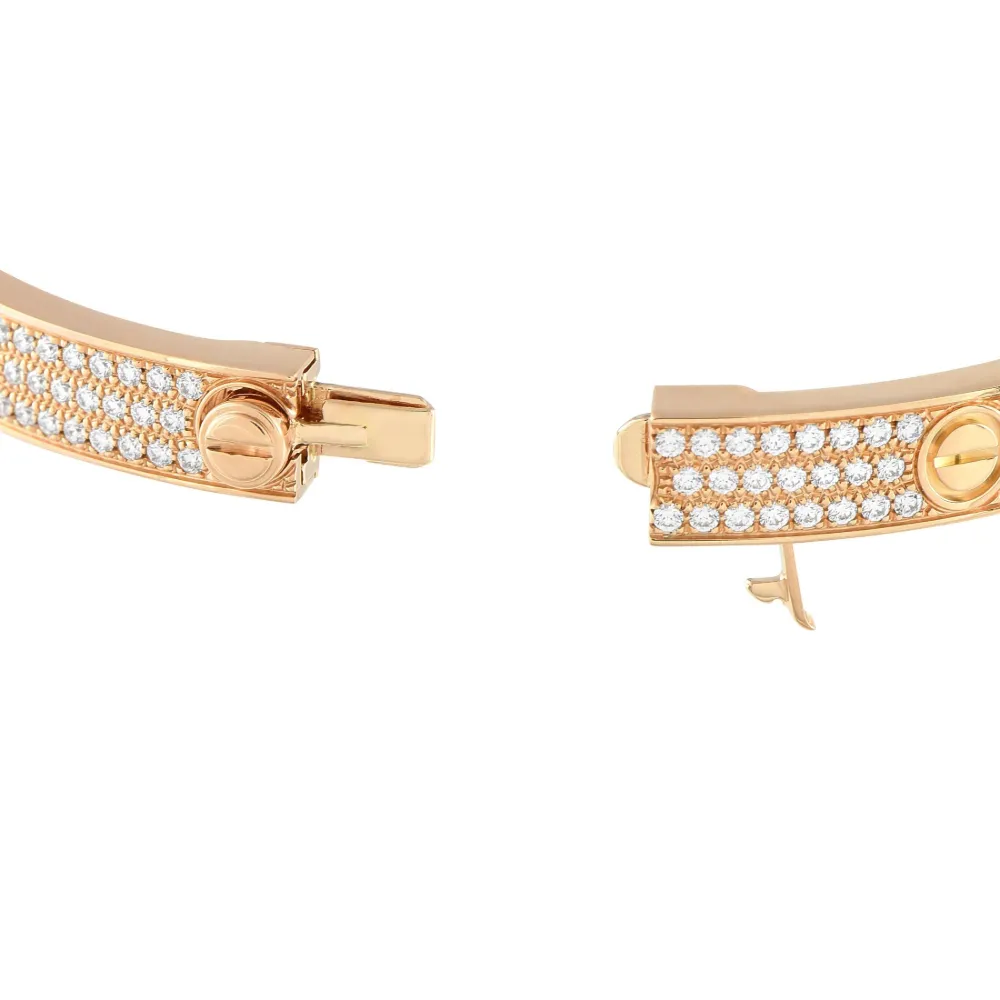 Pre-owned Cartier 18k Rose Gold Love Diamond Bracelet In Pink
