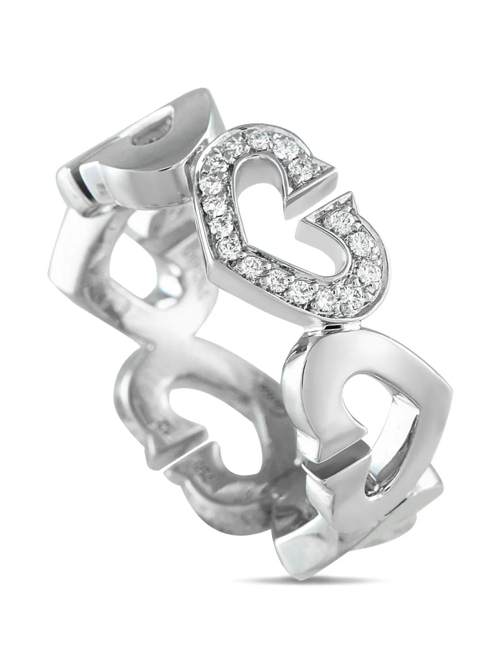 Pre-owned Cartier 18k White Gold C De  Diamond Ring In Silver