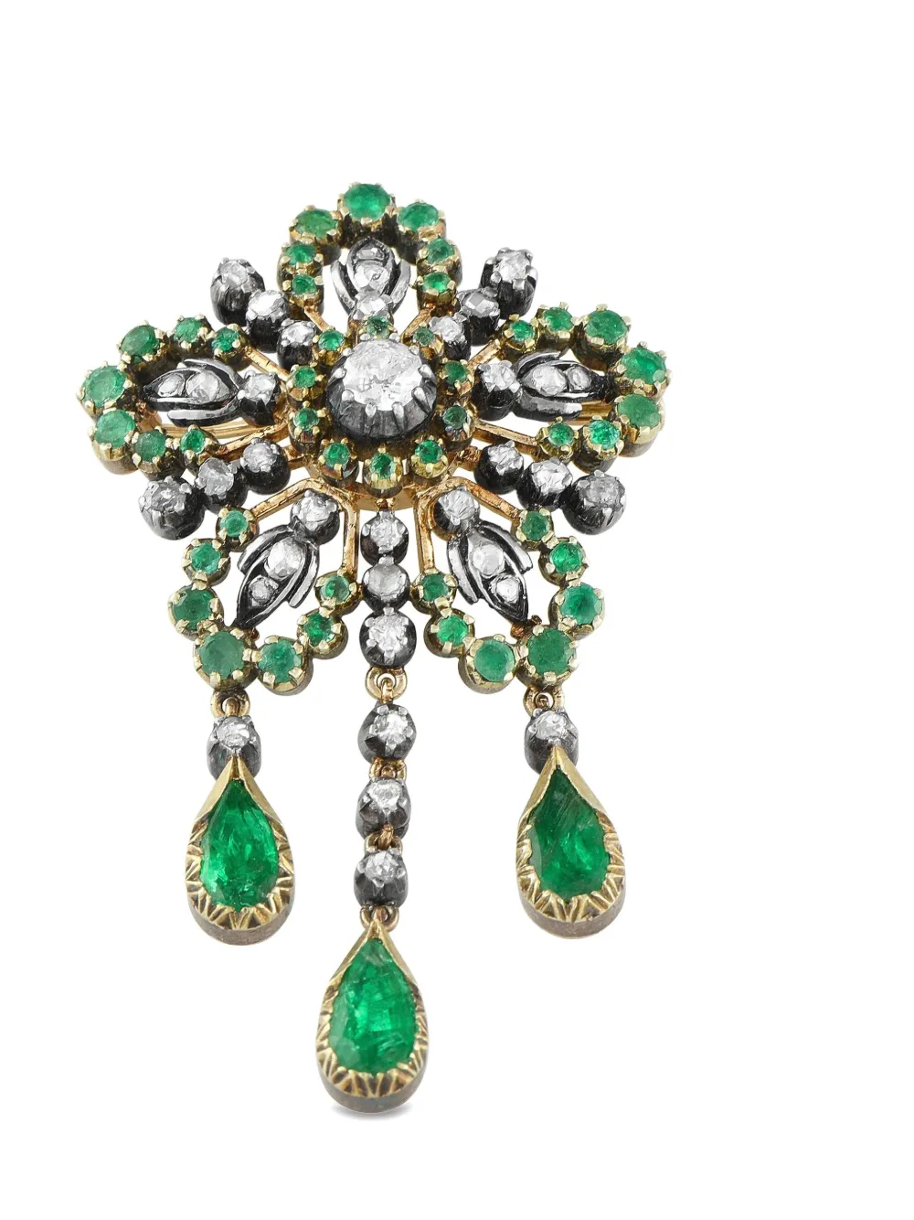 Pre-owned Lb Exclusive 18k Rose Gold Emerald And Diamond Brooch In Pink